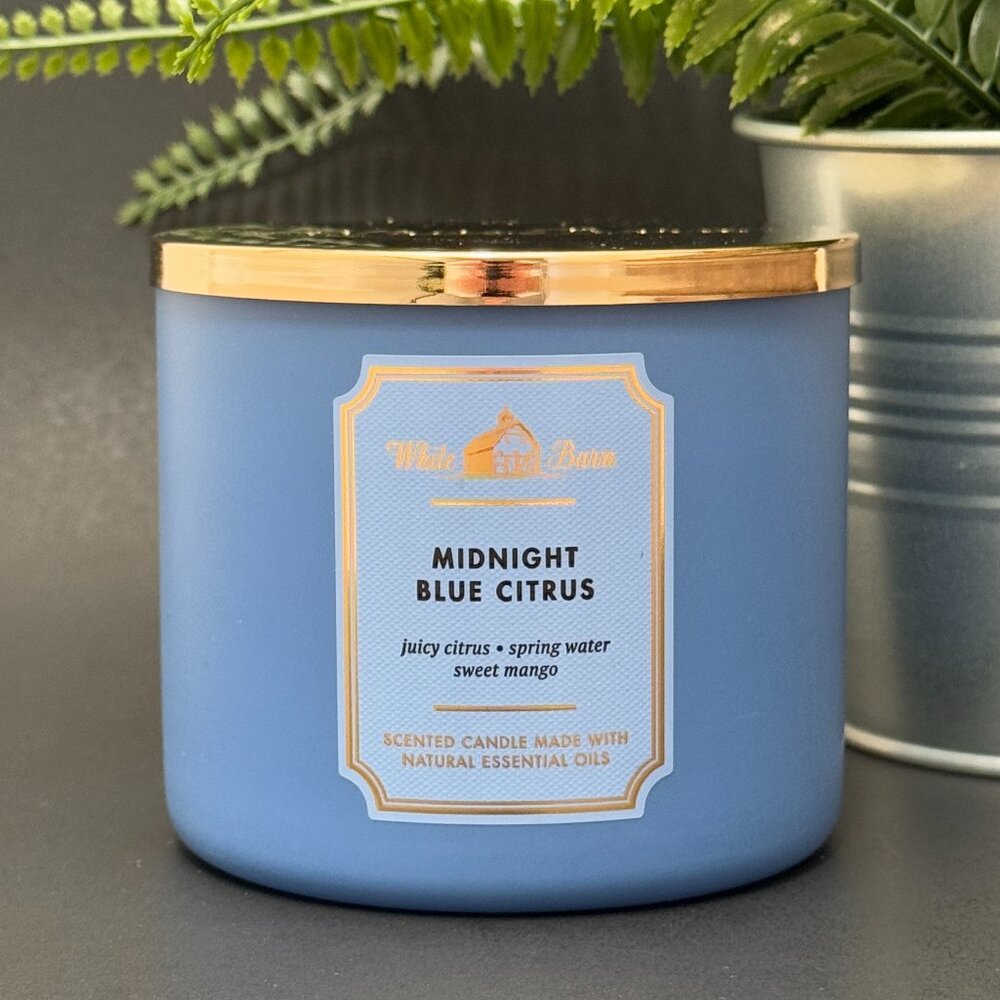 BBW Midnight Blue Citrus White Barn Bath & Body Works 3 Wick Candle